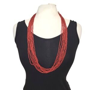 NWT Haskell Red Multi Strand Seed Bead Statement Necklace Gunmetal Clasp NWT